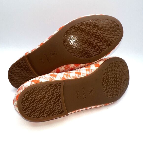 Vivaia Claire Round Toe Flats Comfort Citrus Orange Gingham Sz EU 39.5 (US 8.5) - Picture 11 of 12